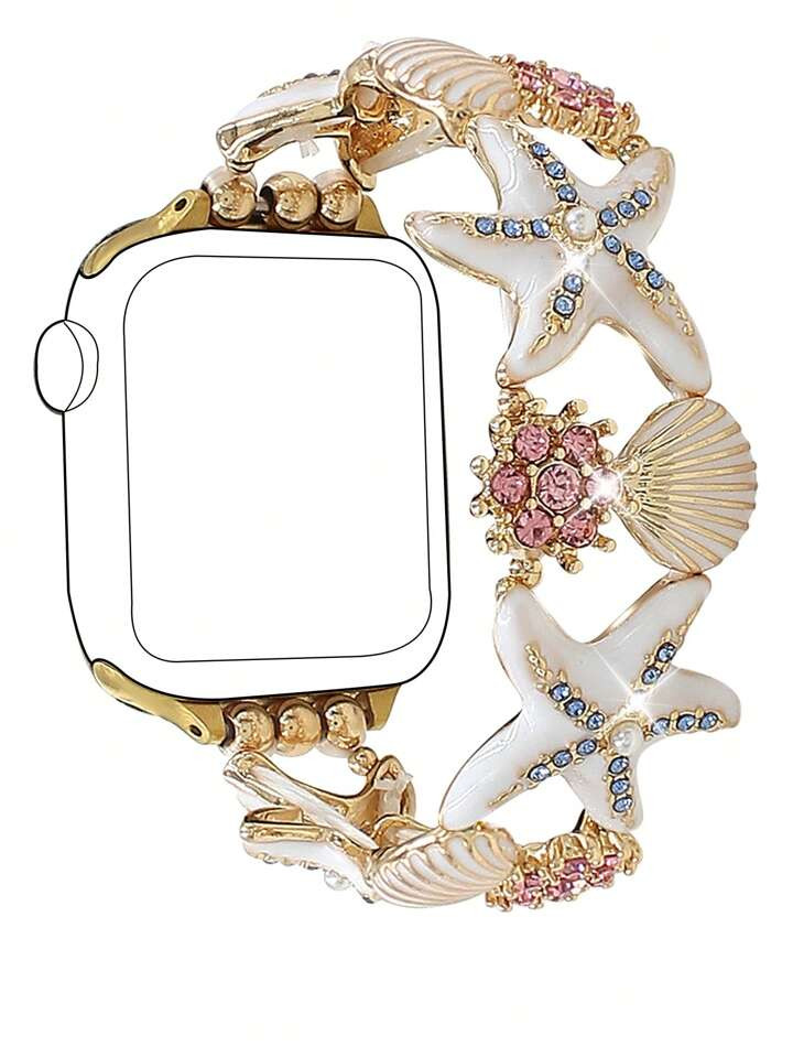 1pc Gorgeous Starfish Zinc Alloy Rhinestone Women's Stretch Bracelet Strap Compatible With Apple Watch Band 38mm 40mm 41mm 42mm 44mm 45mm 49mm S10 42mm, Compatible With Iwatch Series Ultra 2 S10 SE 9 8 7 SE 6 5 4 3 2 1, Marine Style Shell Jellyfish Metal Bracelet Band, Daily Holiday Style Watch Strap, Smart Watch Strap/Band, Unique Personalized And Style Strap, Party, Banquet, Valentine's Day/Mother's Day Gifts | SHEIN
