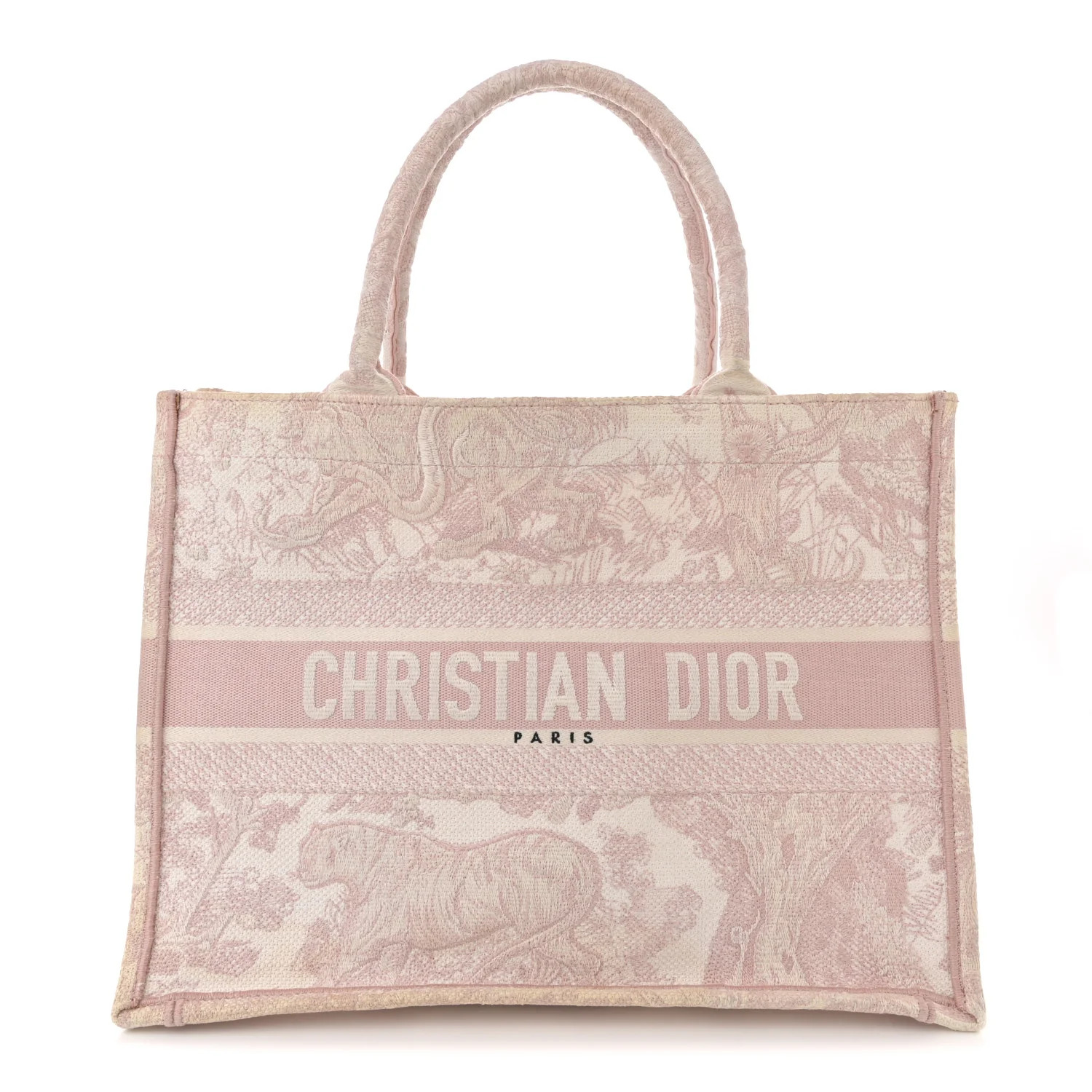 Canvas Toile De Jouy Embroidered Medium Book Tote Pink | FASHIONPHILE (US)