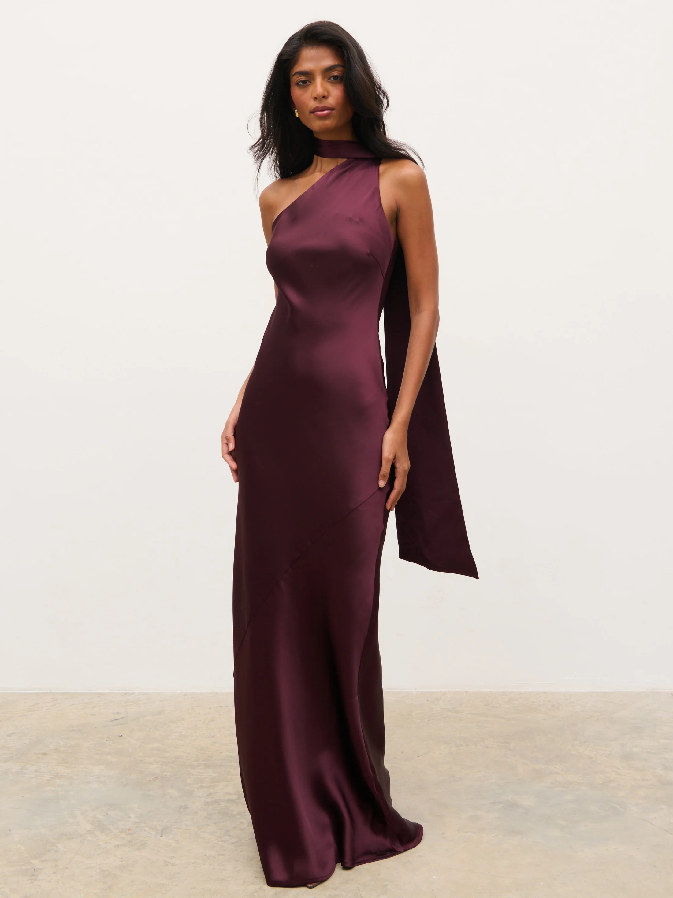 Sheree One Shoulder Sash Maxi Dress - Fig | Pretty Lavish (UK)