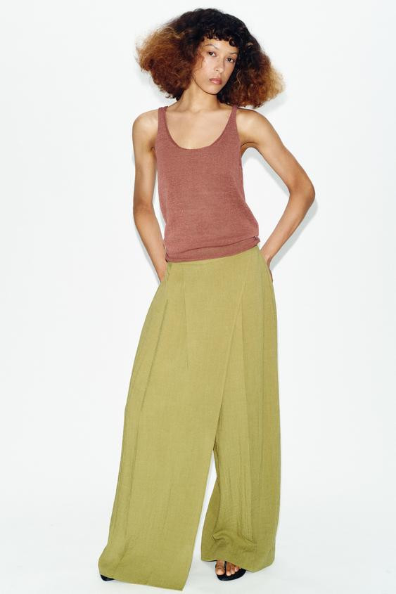 WRAP FRONT WIDE LEG PANTS | Zara US