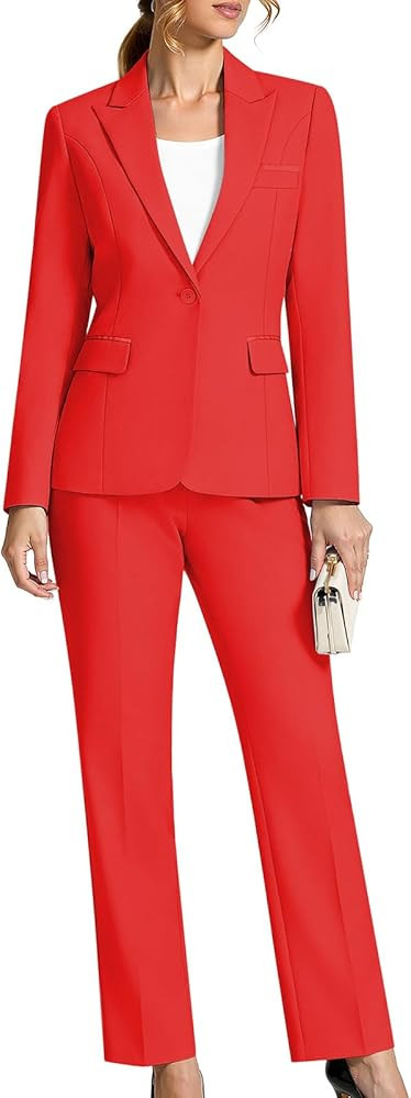 Women's 2 Piece Business Office Suit Lady Peaked Lapel Slim Fit One Button Blazer Jacket and Pant... | Amazon (US)