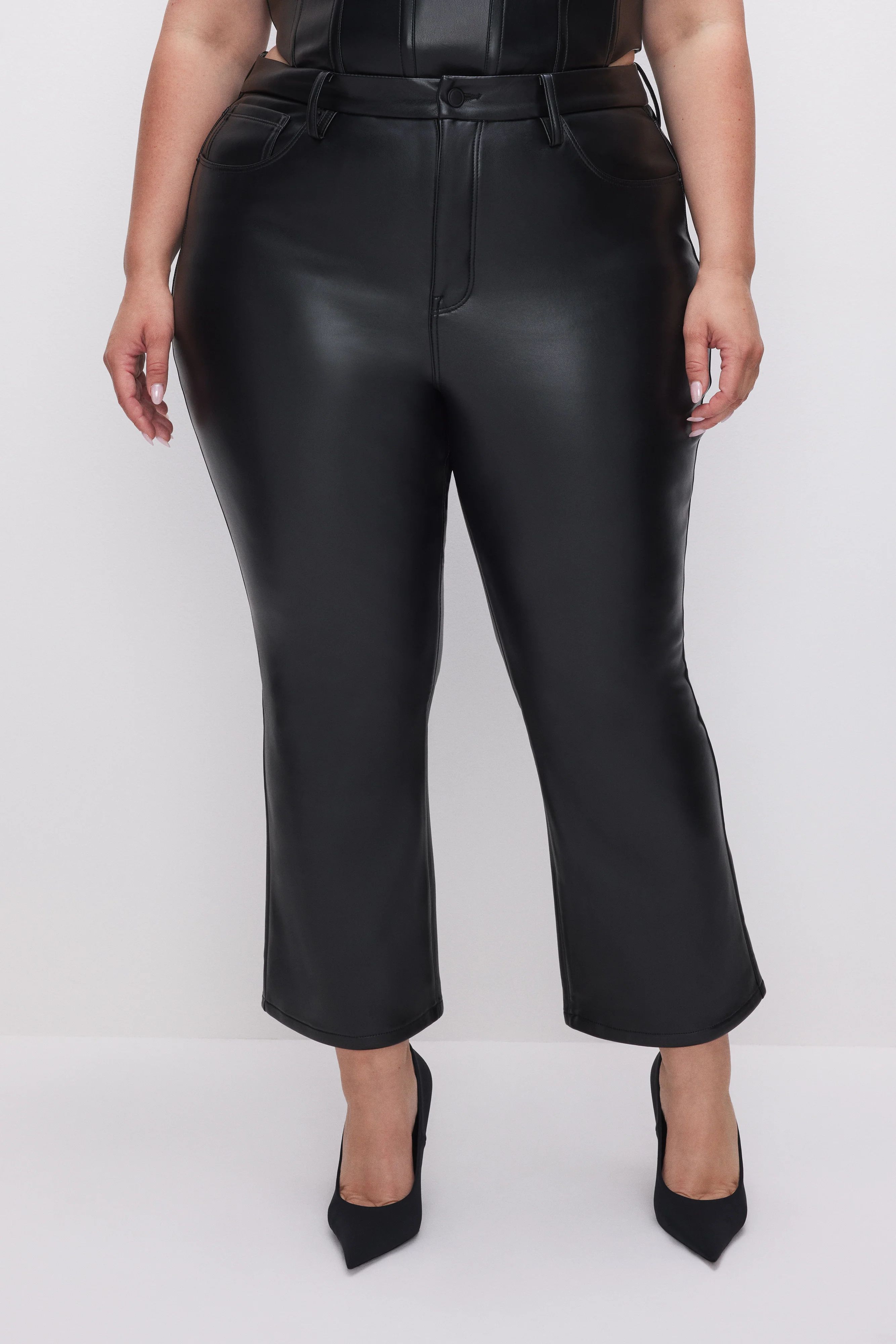 GOOD LEGS CROPPED MINI BOOT FAUX LEATHER PANTS | Good American