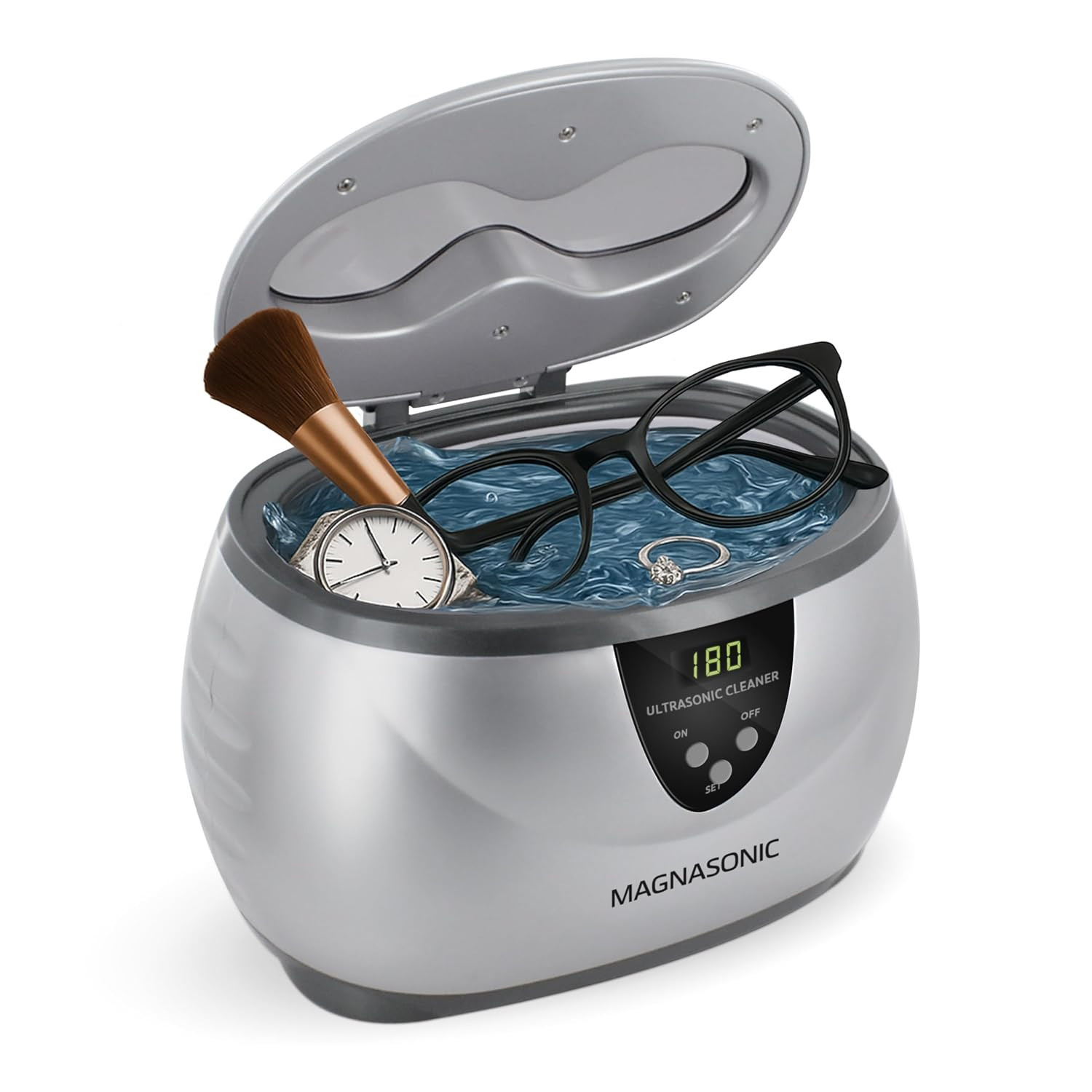 Magnasonic Professional Ultrasonic Jewelry Cleaner with Digital Timer and 20z Stainless Steel Tank for Eyeglasses, Rings, Earrings, Coins, Tools, Dentures, Hygiene Items (MGUC500) | Amazon (US)
