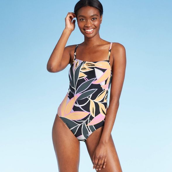 Women's Straight Neck Palms Medium Coverage One Piece Swimsuit - Kona Sol™ Floral | Target