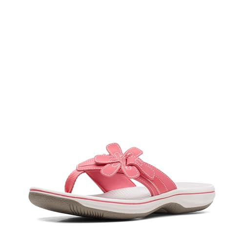 Clarks Women's Brinkley Flora Cloudsteppers Flip-Flops, Bright Coral Synthetic, 8 | Amazon (US)