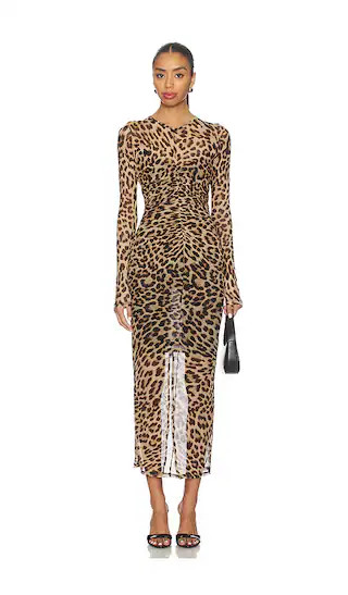 Mesh Ruched Maxi Dress in Lucky Leopard001 | Revolve Clothing (Global)