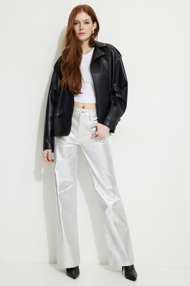 Metallic Heidi Wide Leg Jeans | Dynamite Clothing