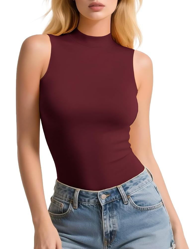 Womens Sleeveless Mock Turtleneck Tank Top Slim Fit Shirt Lightweight Layering Tee Casual Office ... | Amazon (US)