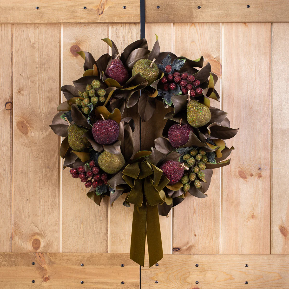 Royal Beaded Crystal Fruit Holiday Christmas Wreath - Burgundy & Green Apple, Pear, Grape with Dr... | Darby Creek Trading