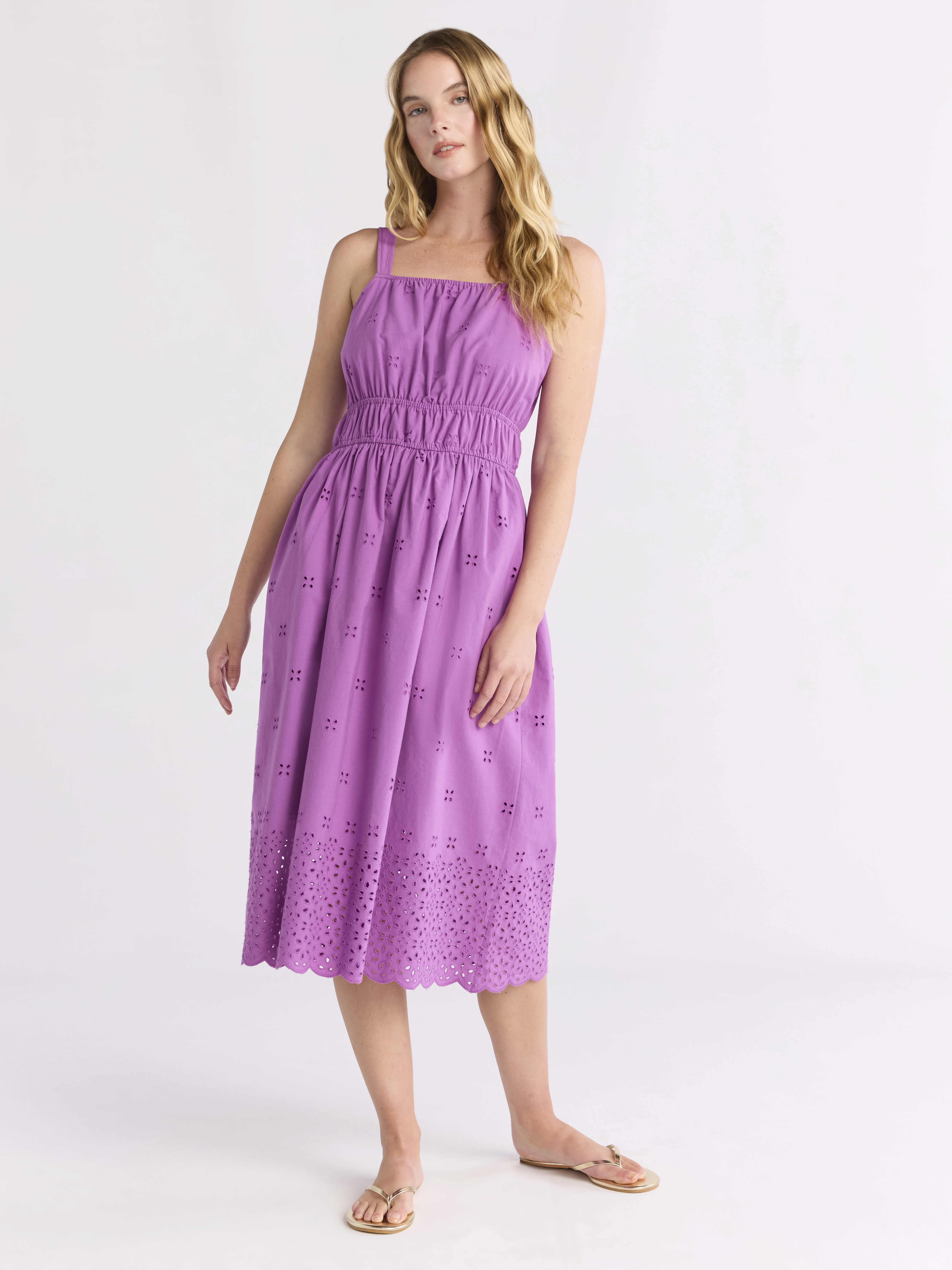 Time and Tru Women's Midi Eyelet Dress, Sizes XS-XXXL | Walmart (US)