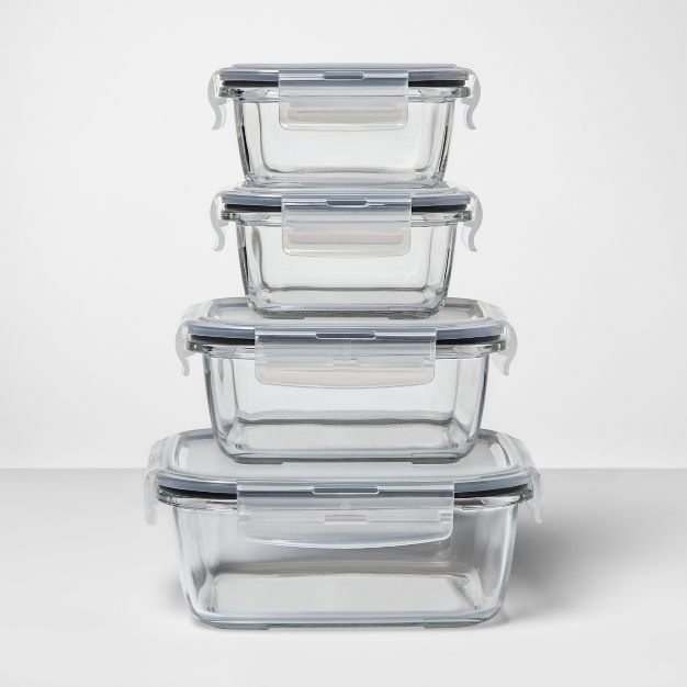 8pc Square Glass Food Storage Container Set (5.1 cup, 3.2 cup, two 1.6 cup) - Made By Design™ | Target