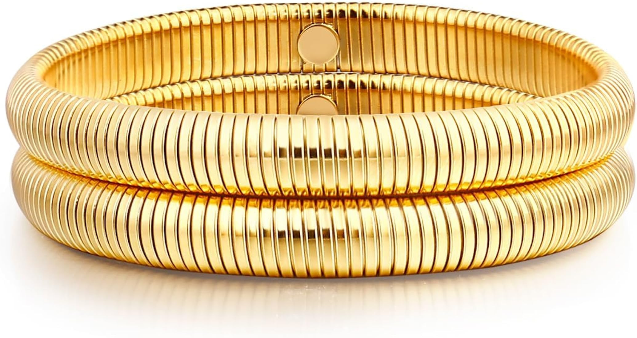 Gold Bangle multi-layer Bracelets for Women Stretchy Stainless steel Link Chain Flexible Wide Wri... | Amazon (US)