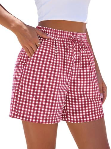PRETTYGARDEN Elastic Waist Summer Shorts for Women Trendy 2026 Gingham Cute Pajama Bottoms Plaid ... | Amazon (US)