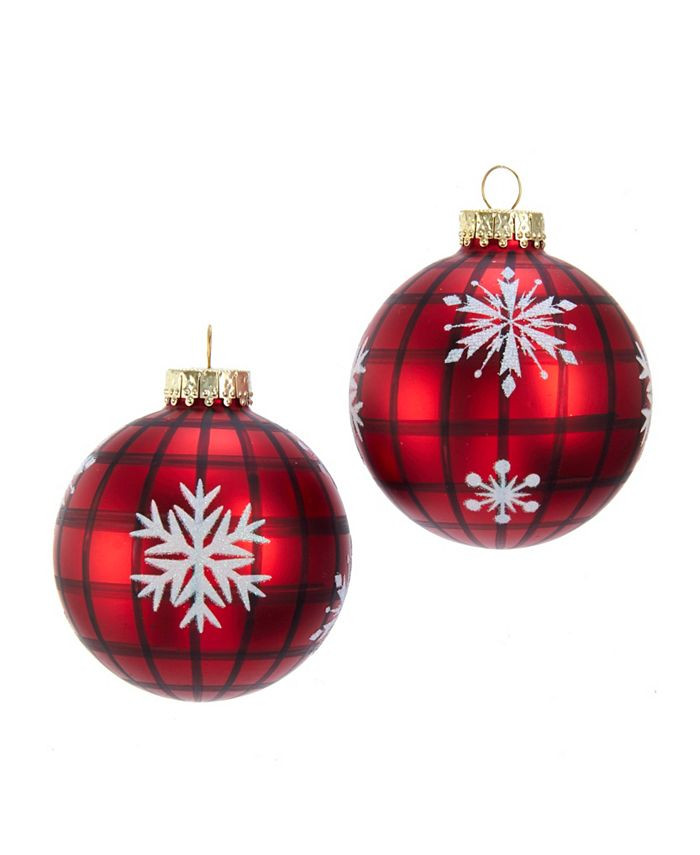 80MM Red Plaid with Snowflakes Glass Ball Ornaments, 6 Piece Box | Macys (US)