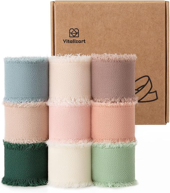 1" x 27 Yd Chiffon Silk Ribbon Mixed Color Ribbons Set 3 Yd x 9 Rolls Fringe Fabric for Wedding I... | Amazon (US)