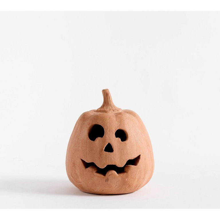 Hallowmas Handcrafted Terracotta Jack-O'-Lantern - Artisanal Halloween Decor with Hand-Carved Det... | Walmart (US)