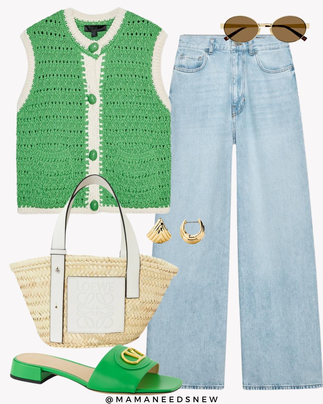 A spring / summer outfit with a green knit vest top, jeans, raffia bag & slide sandals 💚

#LTKSaleAlert #LTKStyleTip #LTKShoeCrush
