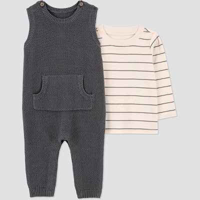 Carter's Just One You® Baby Boys' 2pc Striped Long Sleeve T-Shirt and Overalls Set - Gray | Target