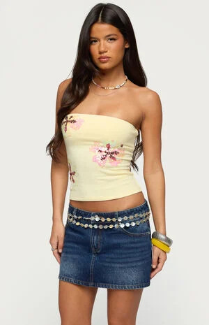 Edikted Braelyn Sequin Floral Tube Top | PacSun