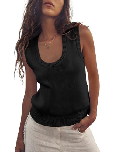 Saodimallsu Womens Summer Sweater Vest Sleeveless Ribbed Knit Tank Tops Going Out Casual Basic Sc... | Amazon (US)