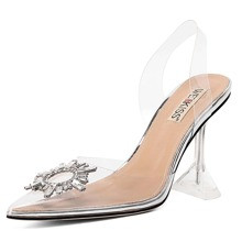 WETKISS Womens Clear Heels Shoes Slingback Wedding Shoes Crystal Rhinestones Pointed Toe High Heel Sandals | SHEIN