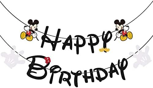 Amazon.com: GOGOPARTY Black Happy Birthday Banner, Mouse Birthday Party Decoration Happy Birthday... | Amazon (US)