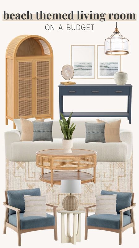 Beach themed living room on a budget, white couch, blue accent table, console table, coastal accents, accent cabinet, coastal cabinet, coastal throw pillows, coastal accents chairs, coastal lamp, accent table, ceiling lighting 

#LTKstyletip #LTKhome #LTKfindsunder100