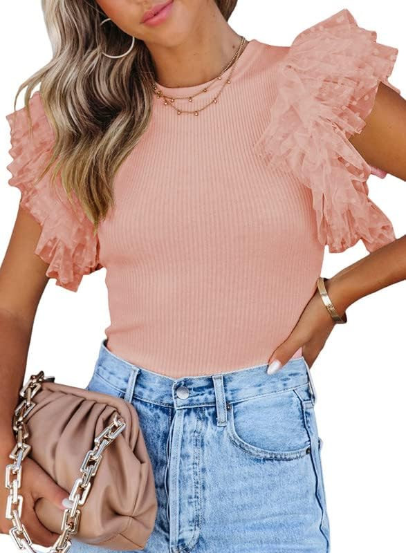 SHEWIN Womens Summer Tops 2023 Crewneck Short Sleeve Tshirts Casual Slim Fit | Amazon (US)