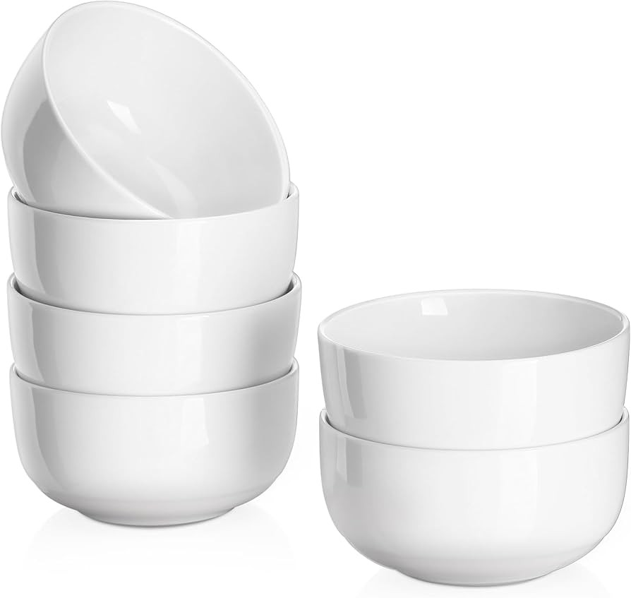 DOWAN 10 Ounces Porcelain Bowls Set, 6 Packs, Small Bowls, Ceramic White Bowls for Kitchen, Desse... | Amazon (US)