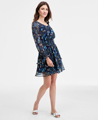 On 34th Women's Printed Smocked Ruffle Chiffon Mini Dress, Macy's Exclusive  - Macy's | Macy's