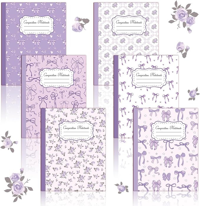 6 Pack Purple Bow Composition Notebooks, Cute Preppy Coquette Notebook, 9-3/4 x 7-1/2" Aesthetic ... | Amazon (US)