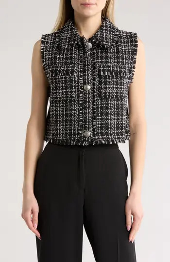 Laundry by Shelli Segal Bouclé Vest in Black/Marshmallow Plaid at Nordstrom Rack, Size X-Large | Nordstrom Rack