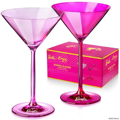 Barbie x Dragon Glassware 8 oz Martini Glasses Pink and Magenta Crystal Set of 2 | Target