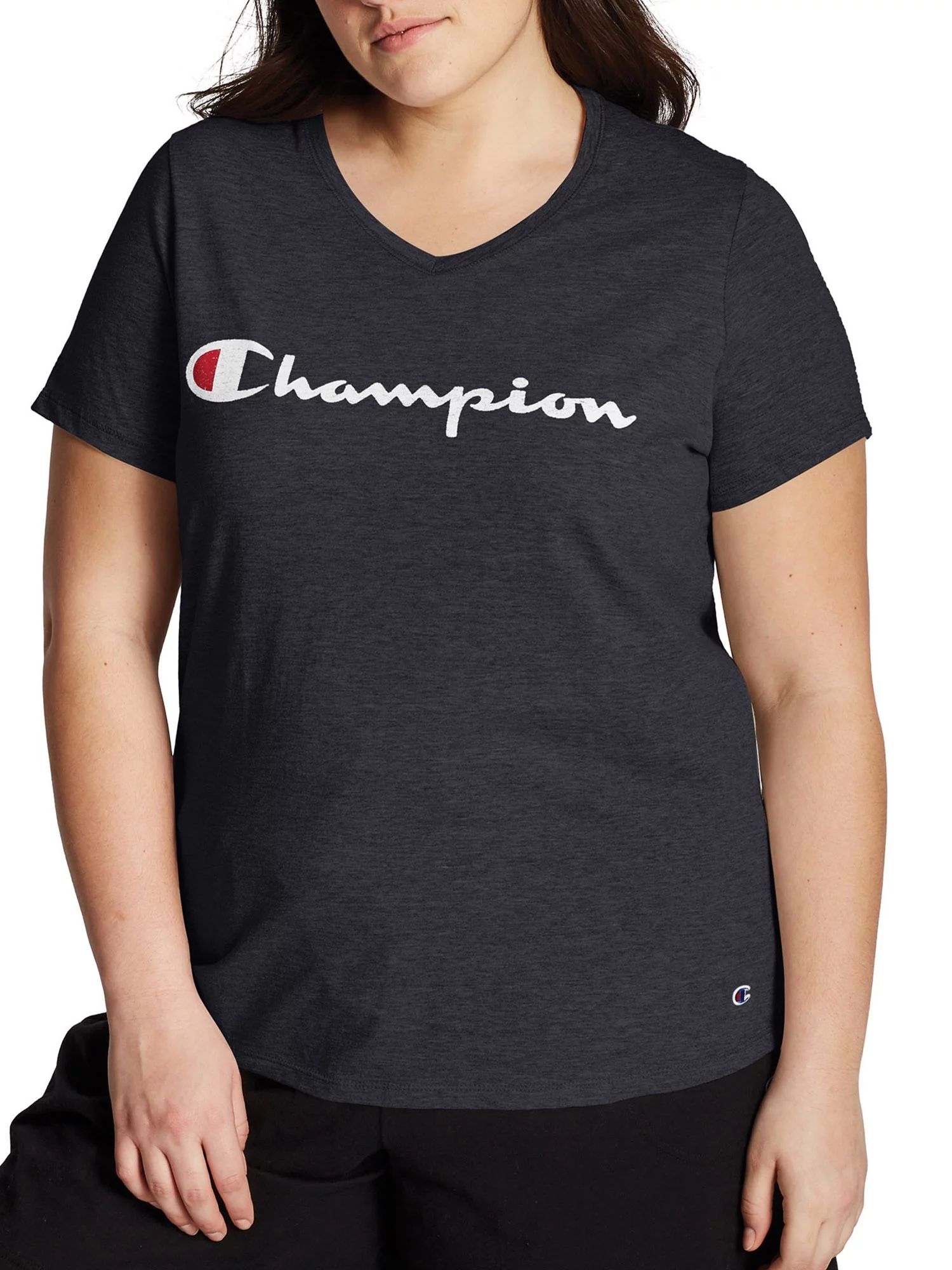 Champion Women’s Plus Size Logo Graphic V-Neck Tee | Walmart (US)