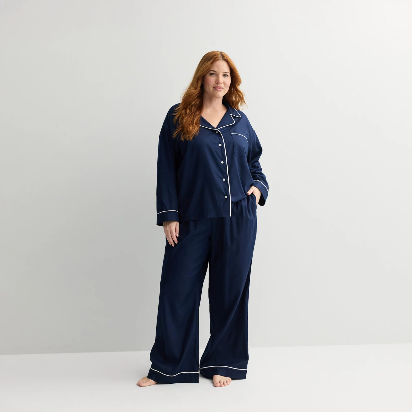 Plus Size Sonoma Goods For Life® 2-pc. Woven Notch Pajama Top & Pajama Bottoms Set | Kohl's