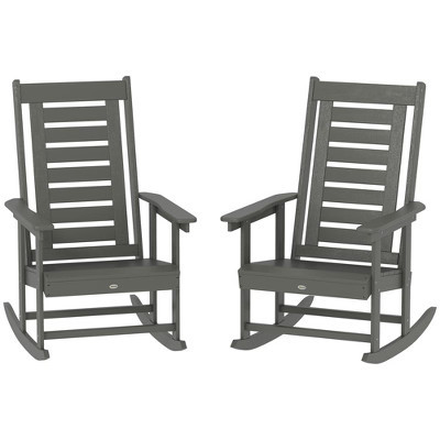 Outsunny Outdoor Rocking Chairs Set of 2, HDPE Patio Rockers with 28" High Back, Wide Armrests and Slatted Seat for Porch Backyard Balcony, Dark Gray | Target