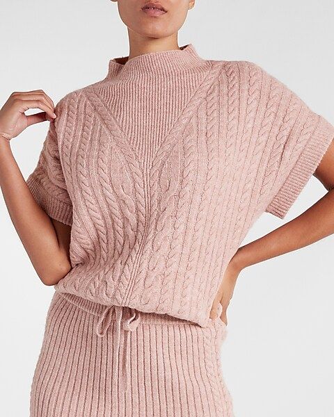 Cable Knit Drawstring Short Sleeve Sweater | Express