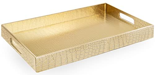 Home Redefined 18”x12” Rectangle Alligator Faux Leather Decorative Serving Tray with Handles, Gold | Amazon (US)