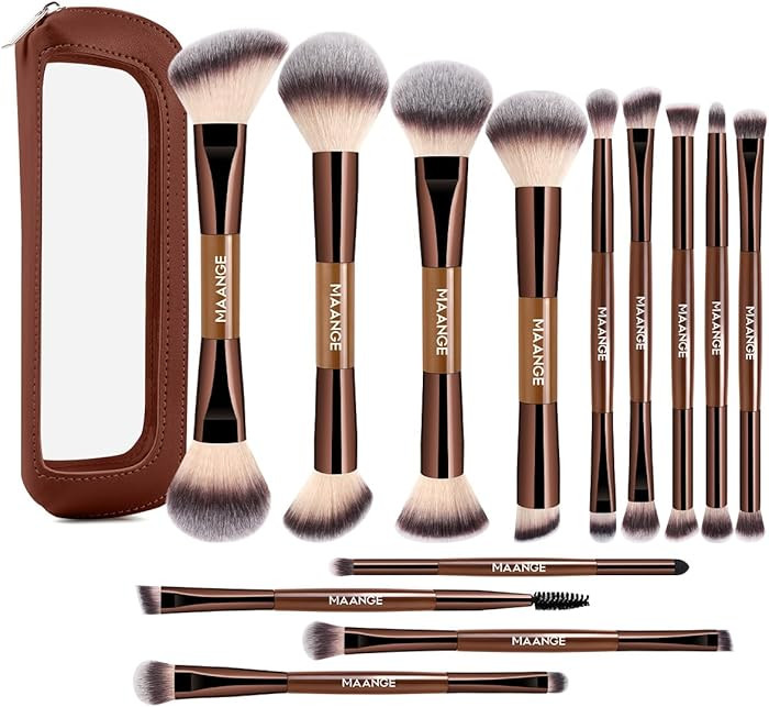 MAANGE 13 Pcs Foundation Makeup Brush Set With Bag, Make up Brushes, Double-End Multi Functional ... | Amazon (US)