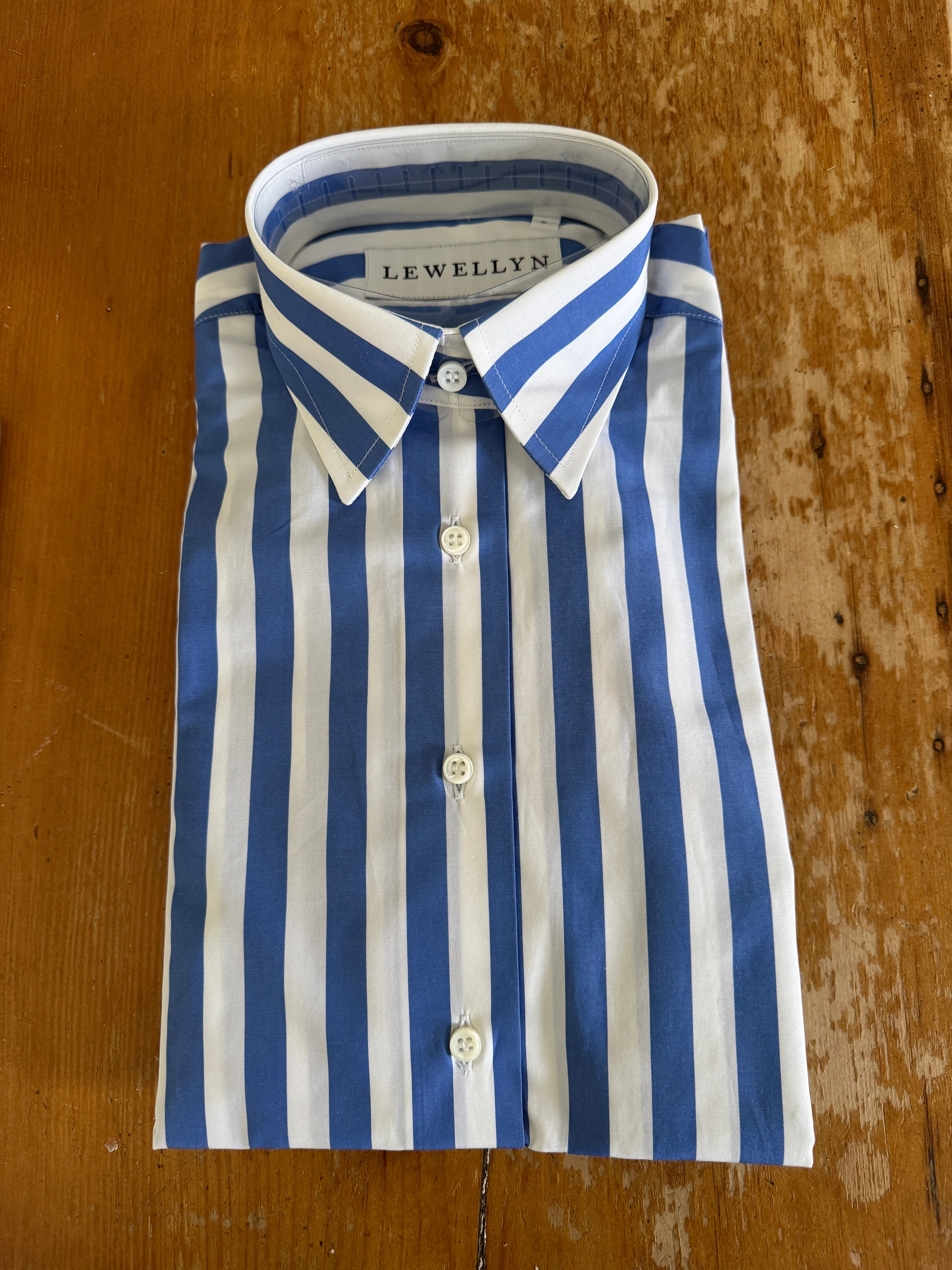 The Jackie Button Down in Thick Blue Stripes | Lewellyn