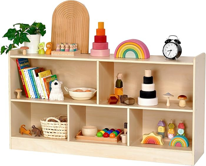 Wooden Toy Shelf for Kids, Montessori Book & Toy Organizer with Open Shelving, 5-Section Customiz... | Amazon (US)