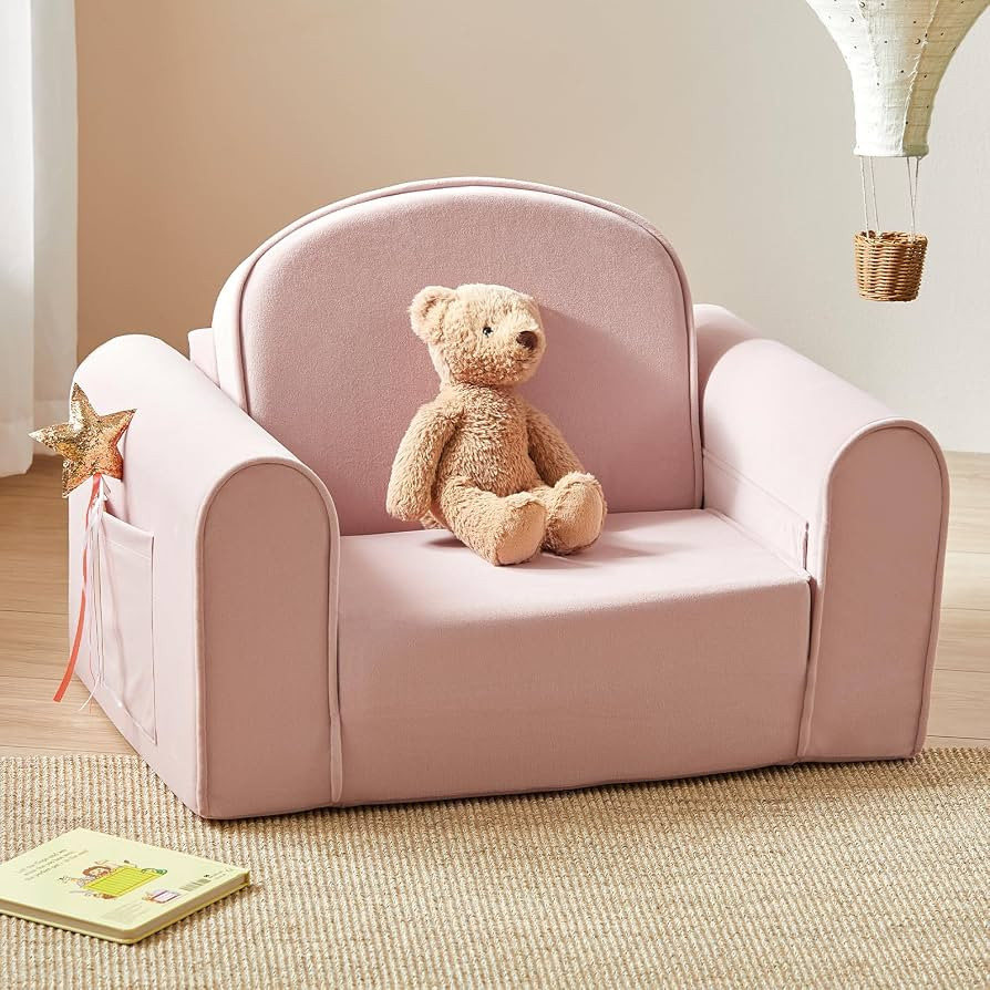 Tiny Land 2-in-1 Foldable Kids Couch with Pocket Soft Thick Toddler Sofa | Amazon (US)