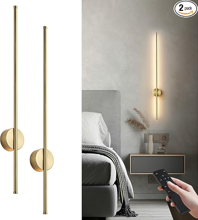 Battery Operated Modern Wall Sconces, Dimmable Wireless Wall Light Set of Two with Remote Control... | Amazon (US)