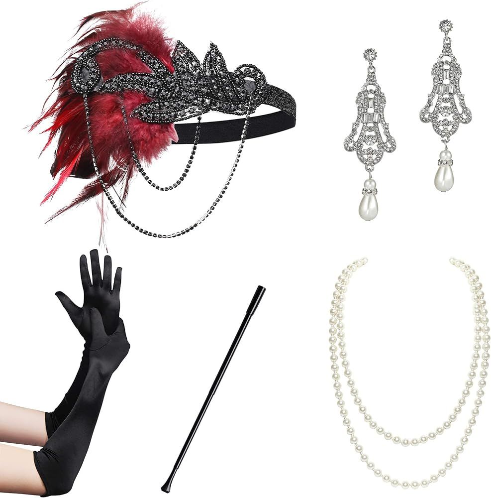 BABEYOND 1920s Flapper Accessories Set Gatsby Costume Accessories 20s Flapper Headband Pearl Neck... | Amazon (US)