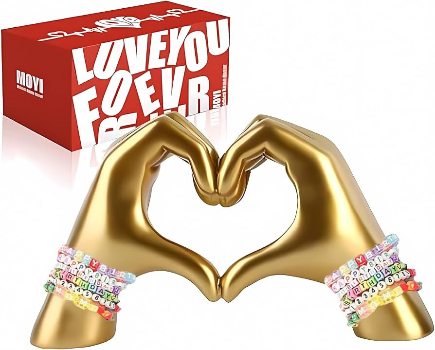 MOYI Christmas Gold Decor for Living Room Bedroom Bookshelf Coffe Table, Heart Hands Statue Aesth... | Amazon (US)