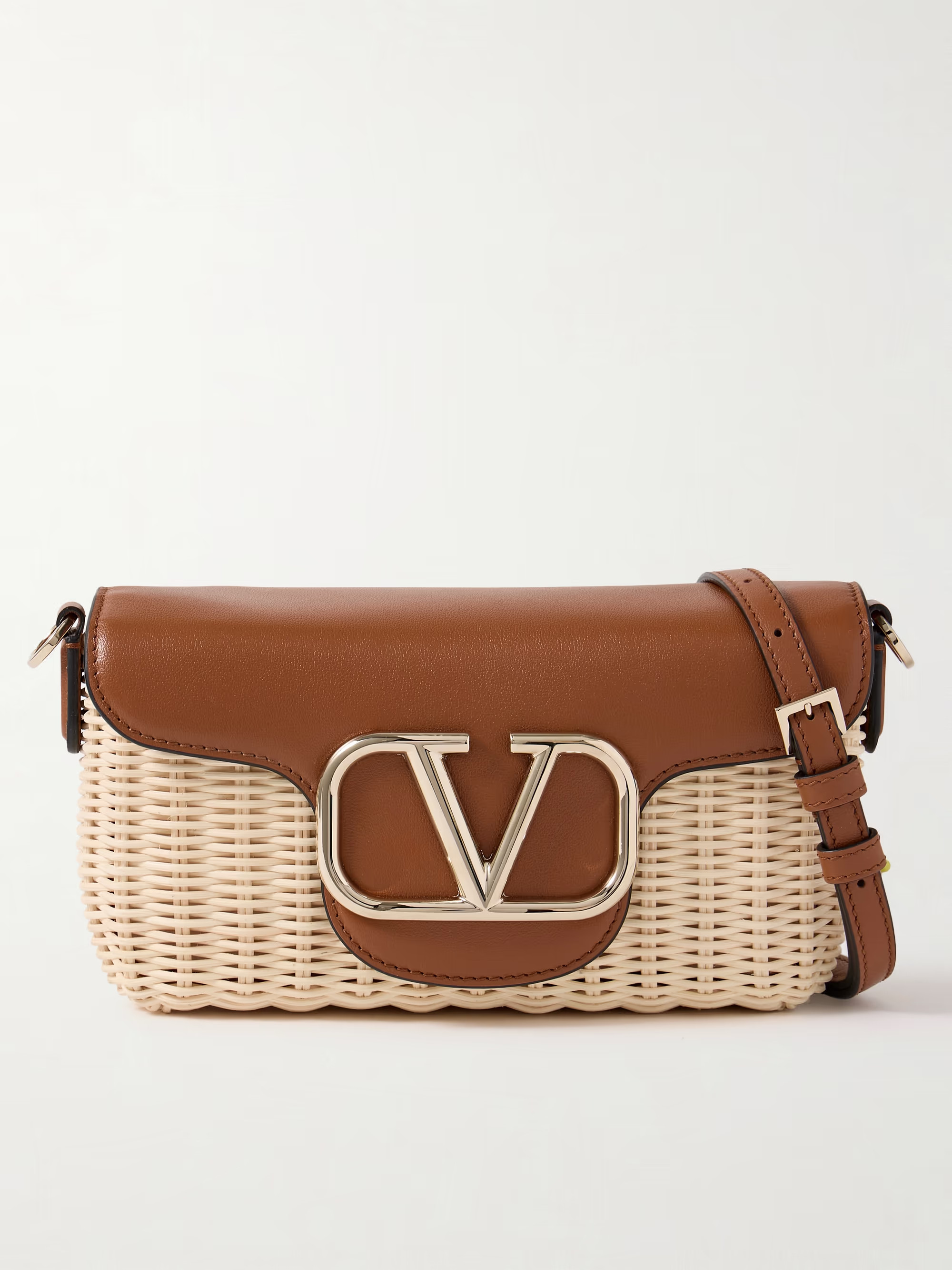 Locò embellished leather-trimmed raffia shoulder bag | NET-A-PORTER (US)