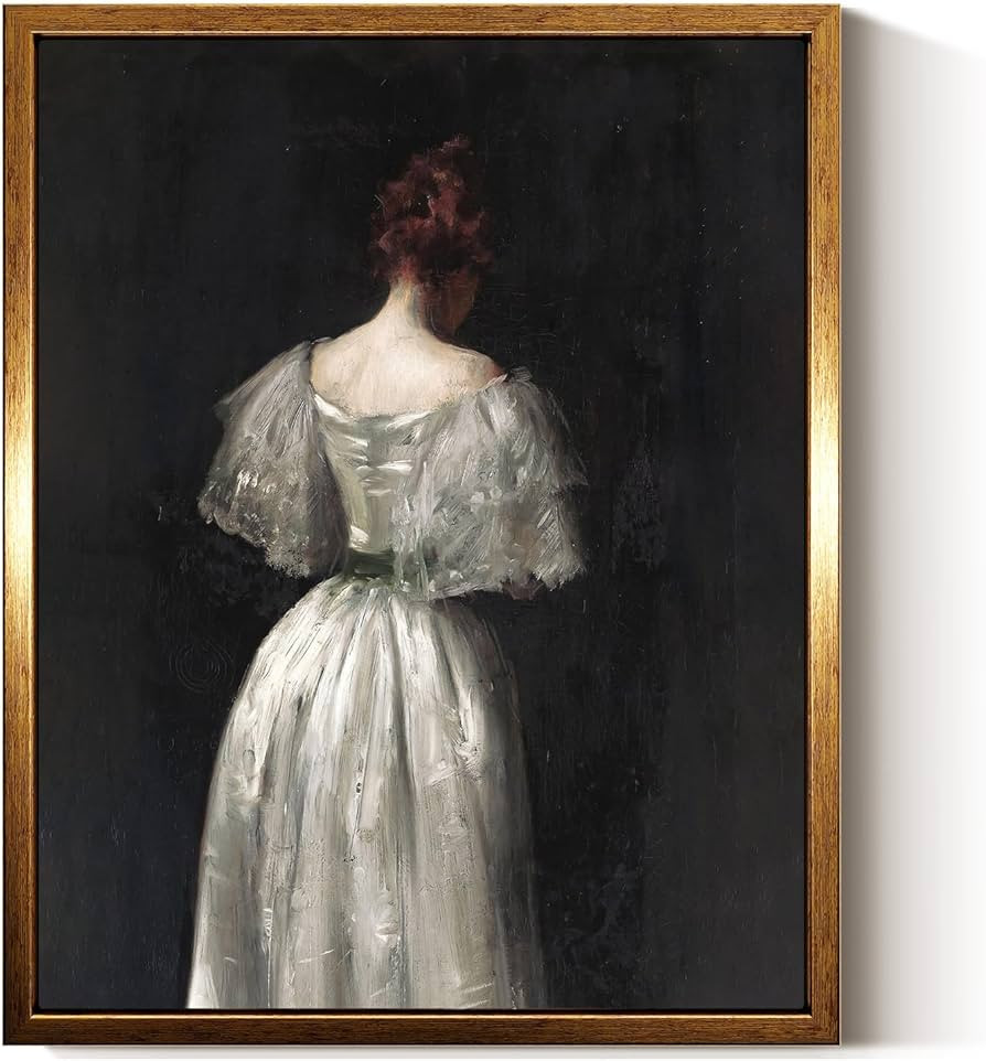 InSimSea Golden Framed Vintage Canvas Wall Art Seventeenth Century Lady in White Dress Dark Toned... | Amazon (US)