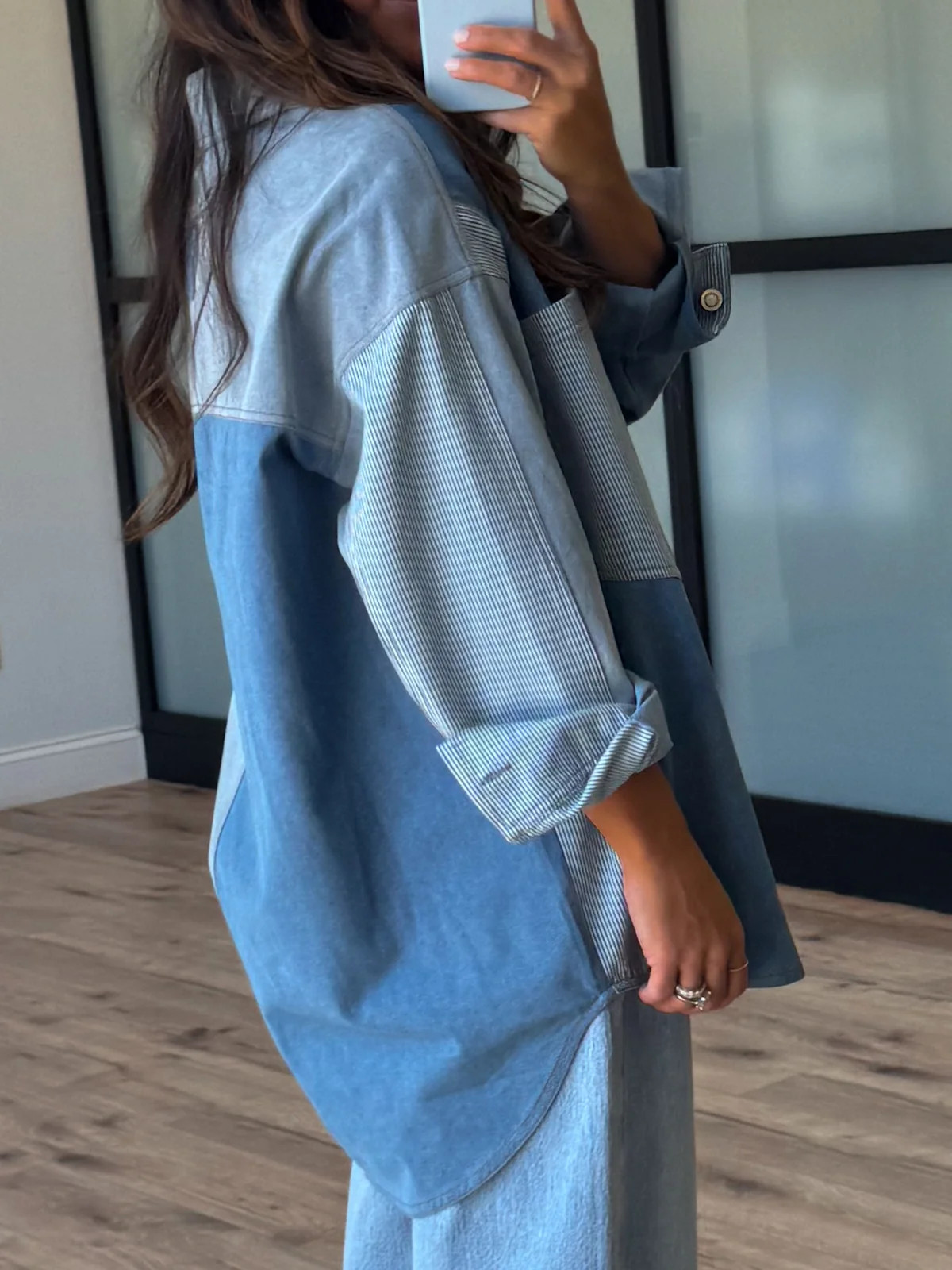 Bleu Denim Colorblock Shacket | Shop Talulah