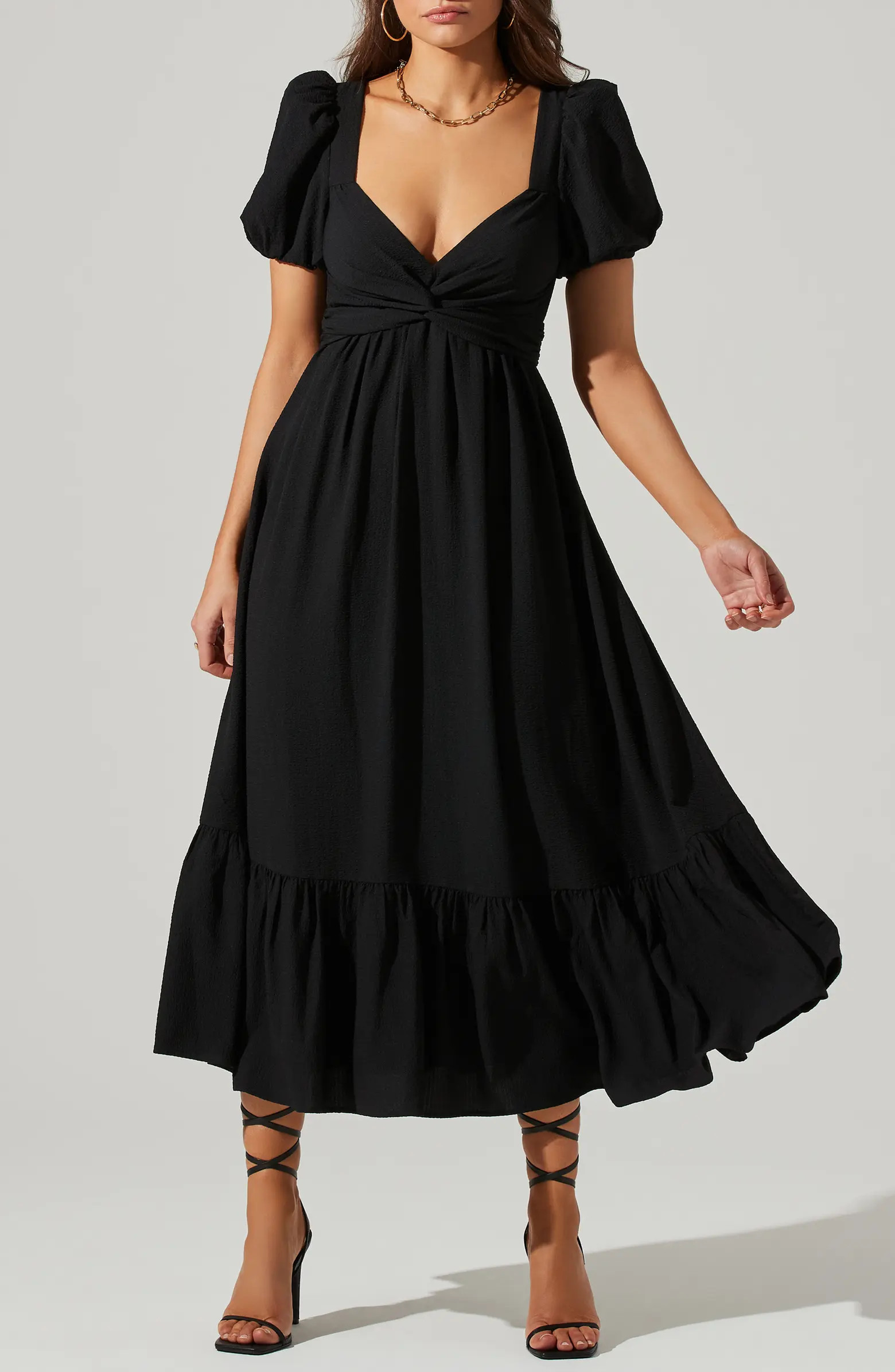 Tie Back Puff Sleeve Midi Dress | Nordstrom