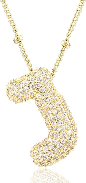 Letter Necklace, 14k Gold Plated Bubble Balloon Dainty Necklace for Women, Chunky Initial Charm P... | Amazon (US)